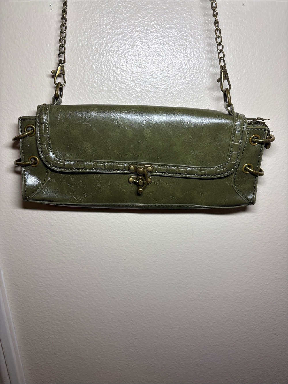 Olive Green Chain Shoulder Bag - Unbranded